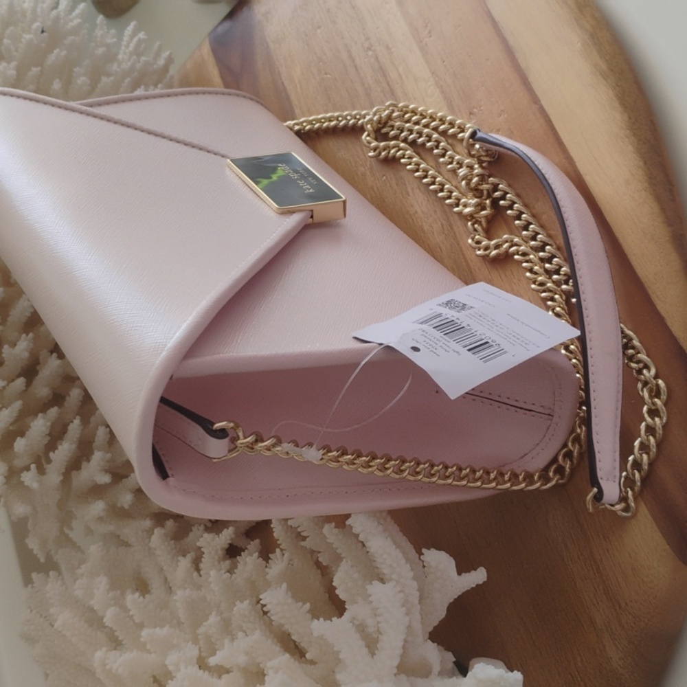 Kate Spade π₯ NWT π₯ Anna - Blush Pink Clutch with Gold Chain Crossbody Option - Picture 5 of 17